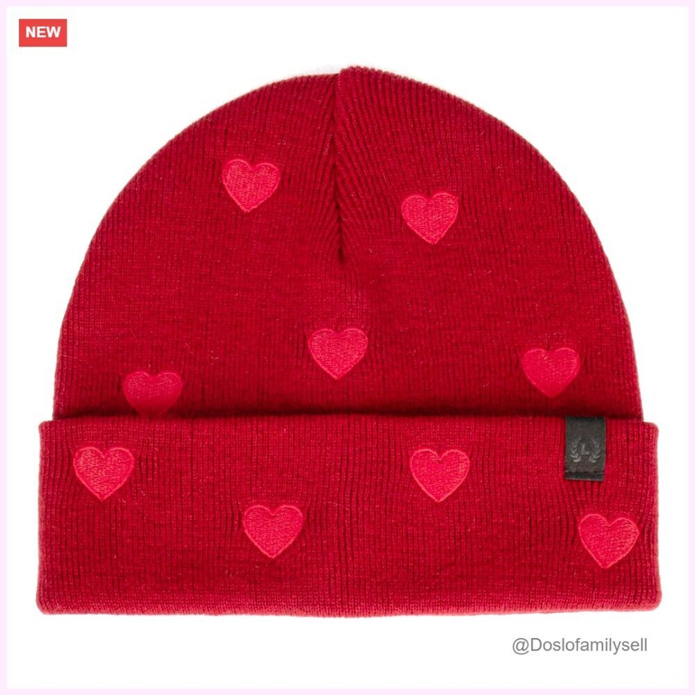 Cotton Ribbed Beanie Embroidered Hearts Classic Fit Couple Matching Unisex